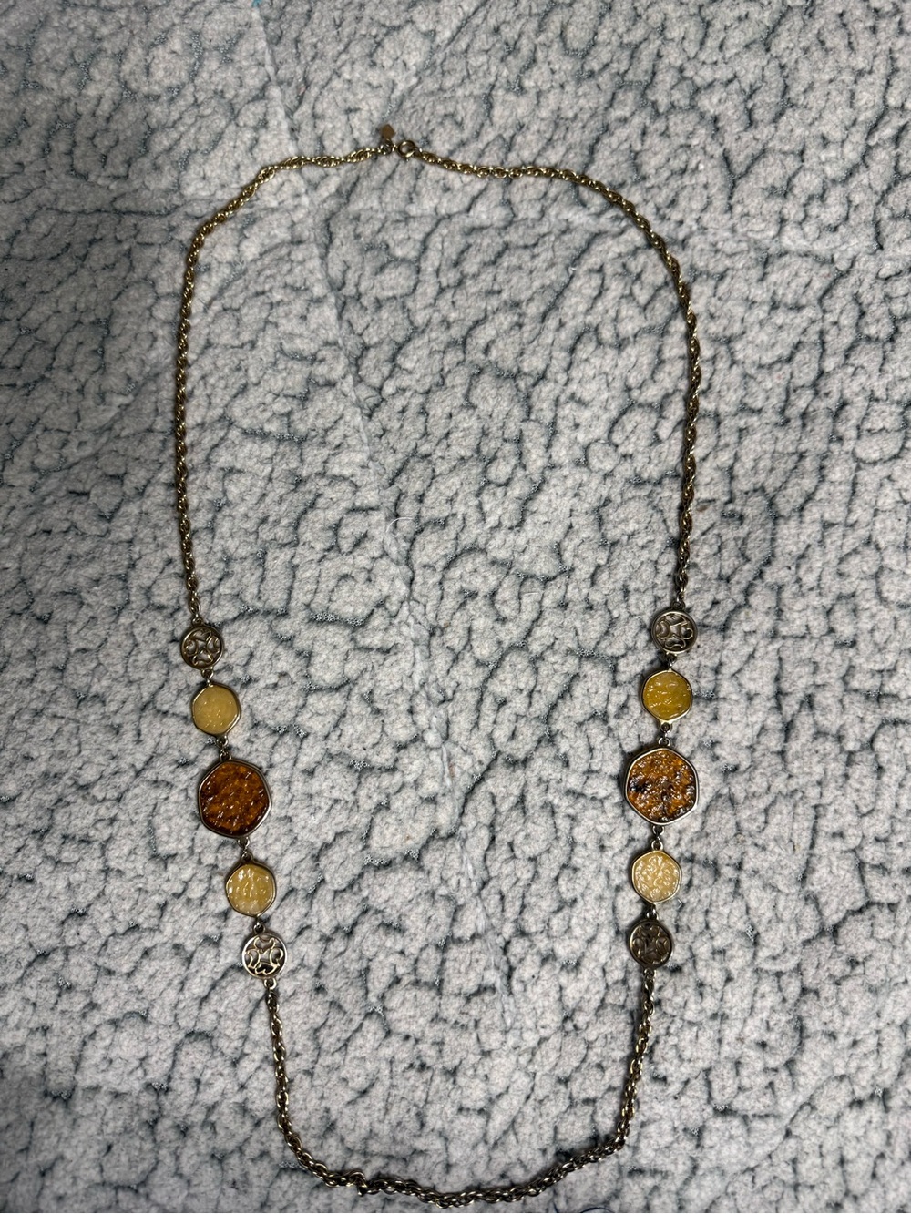 Vintage Sarah Coventry Taste Of Honey 36” Gold Tone Yellow & Amber Long Necklace